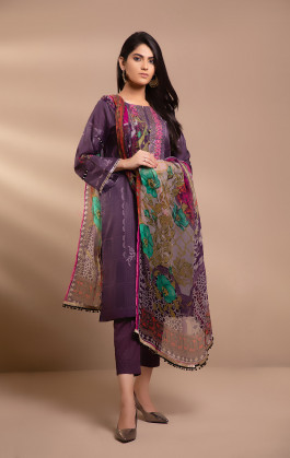 Grey 3 PCs Lawn Embroidered